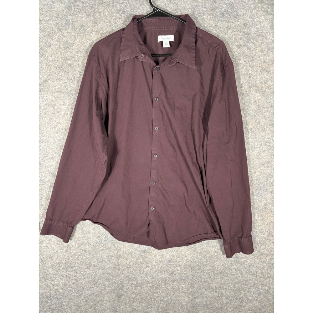 Calvin Klein XXL Button Down‎ Shirt Mens Long Sleeve Casual Top Maroon